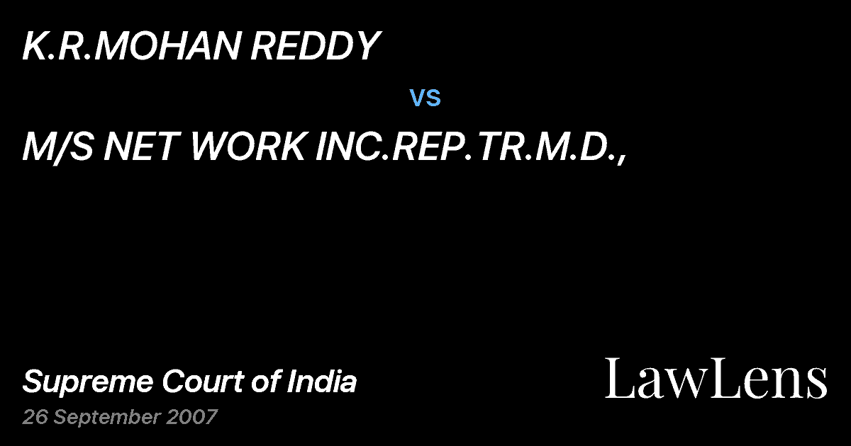 Preview image for K.R.MOHAN REDDY vs. M/S NET WORK INC.REP.TR.M.D.,