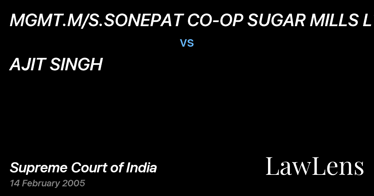 Preview image for MGMT.M/S.SONEPAT CO-OP SUGAR MILLS LTD vs. AJIT SINGH