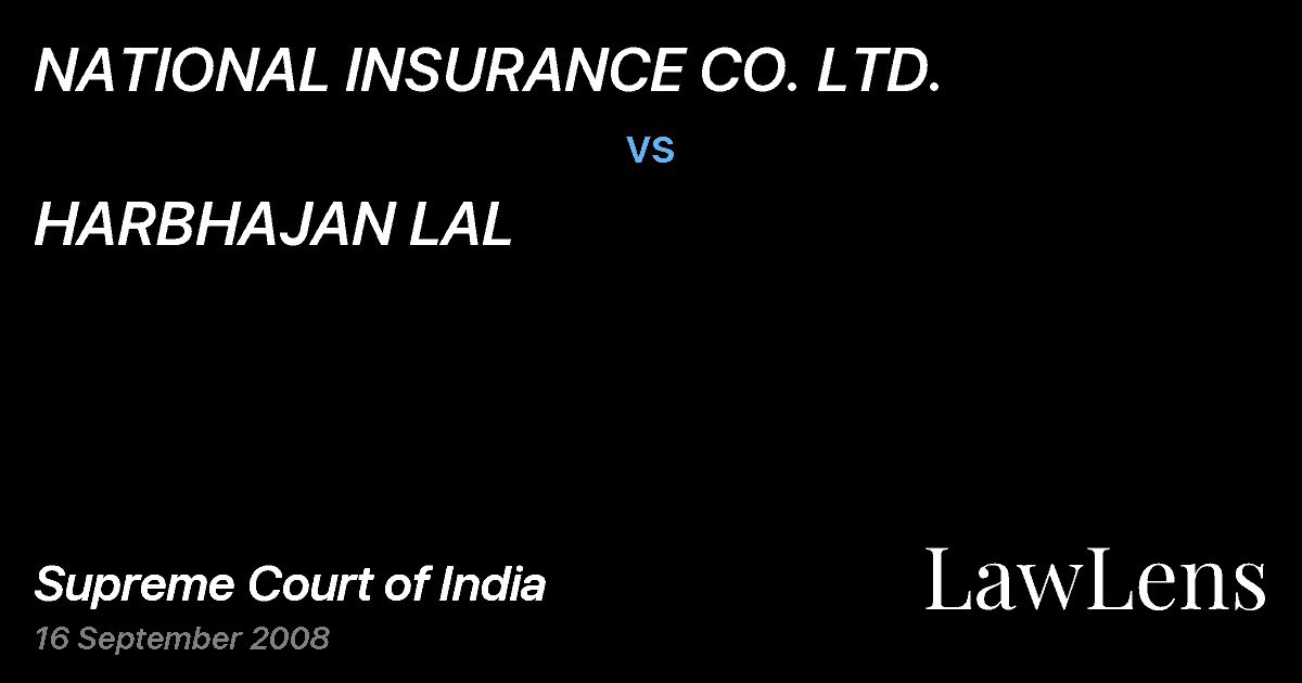 Preview image for NATIONAL INSURANCE CO. LTD. vs. HARBHAJAN LAL