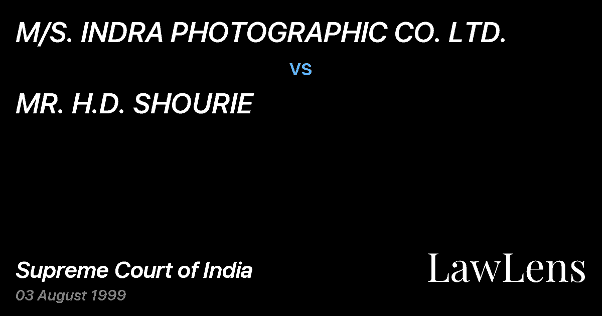 Preview image for M/S. INDRA PHOTOGRAPHIC CO. LTD. vs. MR. H.D. SHOURIE