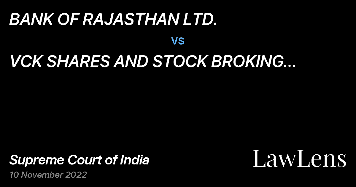 Preview image for BANK OF RAJASTHAN LTD. vs. VCK SHARES AND STOCK BROKING SERVICES LTD.