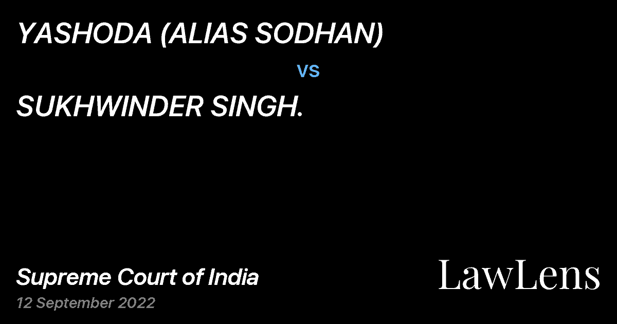 Preview image for YASHODA (ALIAS SODHAN) vs. SUKHWINDER SINGH.