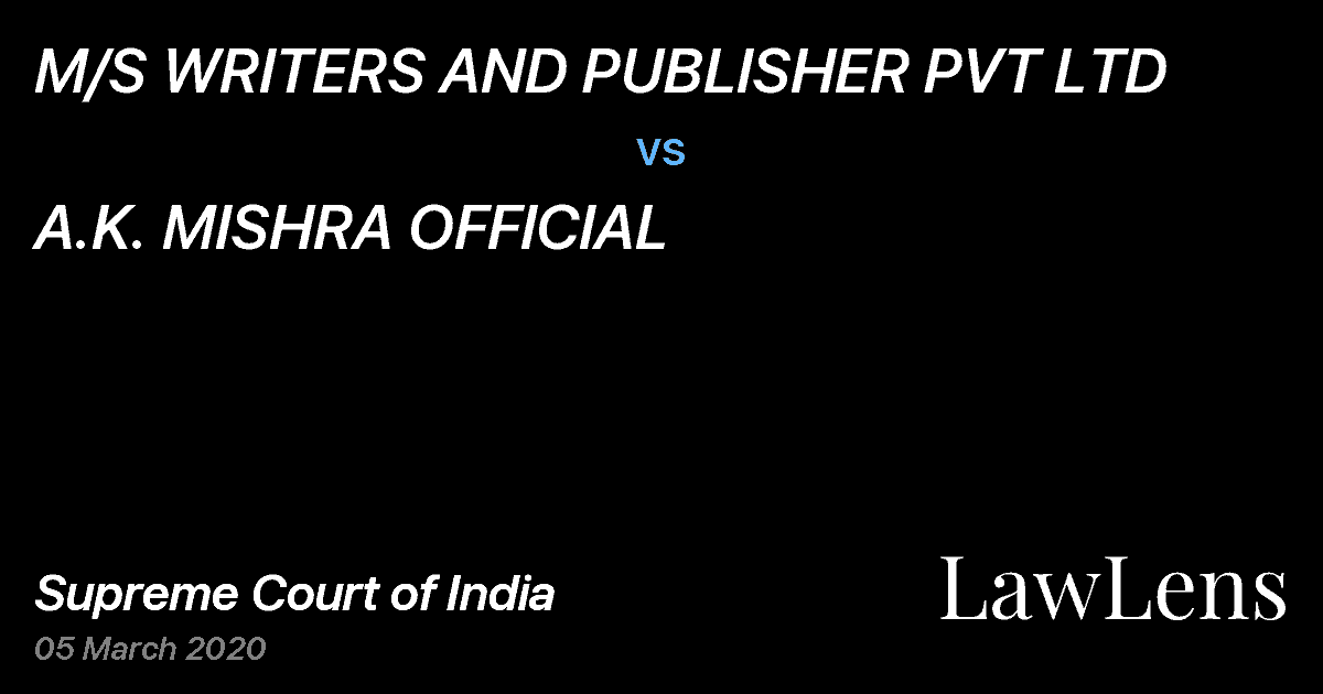 Preview image for M/S WRITERS AND PUBLISHER PVT LTD vs. A.K. MISHRA OFFICIAL