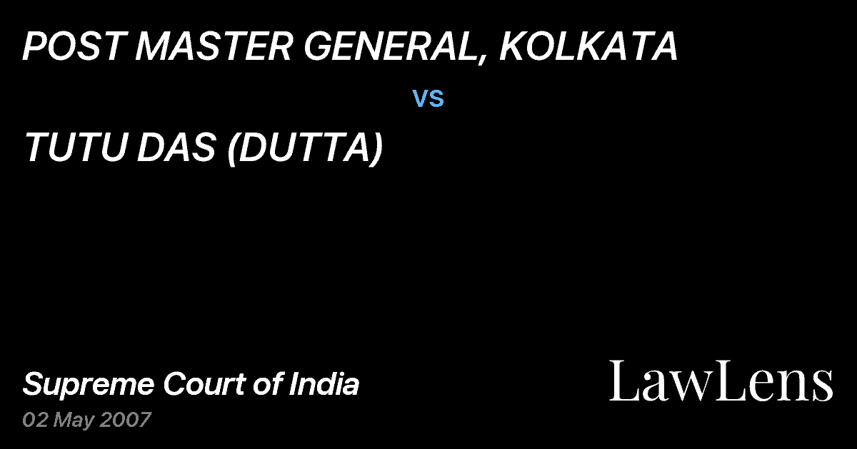Preview image for POST MASTER GENERAL, KOLKATA vs. TUTU DAS (DUTTA)