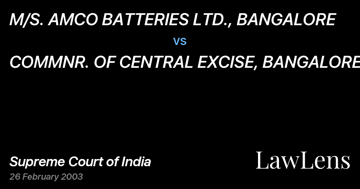 Preview image for M/S. AMCO BATTERIES LTD., BANGALORE vs. COMMNR. OF CENTRAL EXCISE, BANGALORE