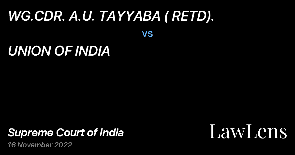 Preview image for WG.CDR. A.U. TAYYABA ( RETD). vs. UNION OF INDIA