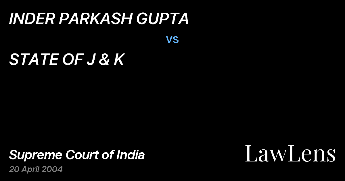 Preview image for INDER PARKASH GUPTA vs. STATE OF J & K