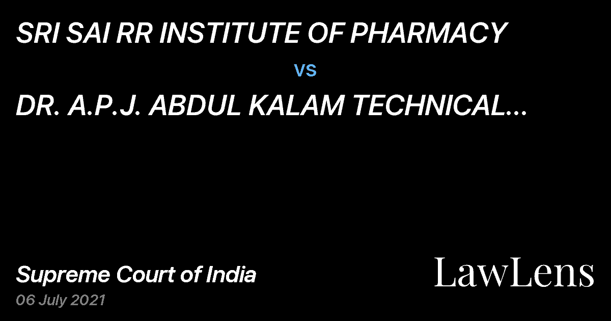 Preview image for SRI SAI RR INSTITUTE OF PHARMACY vs. DR. A.P.J. ABDUL KALAM TECHNICAL UNIVERSITY