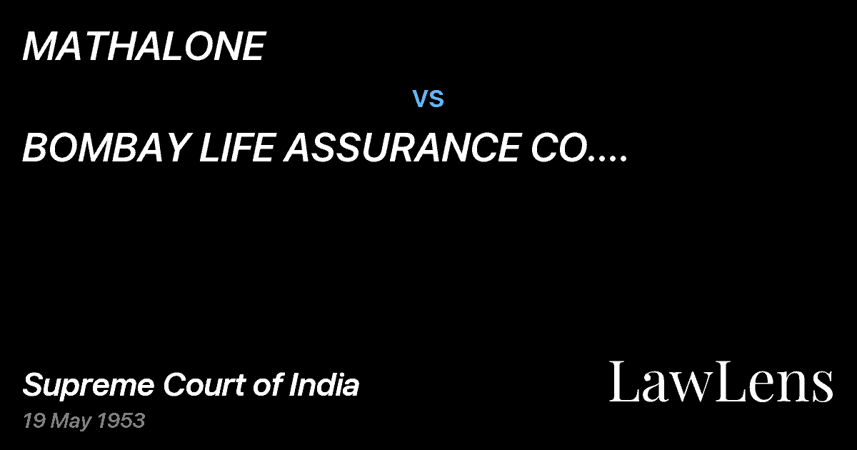 Preview image for MATHALONE vs. BOMBAY LIFE ASSURANCE CO.  LTD.PINGLE VENKAT RAMA REDDYV.S