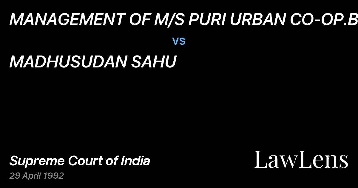 Preview image for MANAGEMENT OF M/S PURI URBAN CO-OP.BANK vs. MADHUSUDAN SAHU