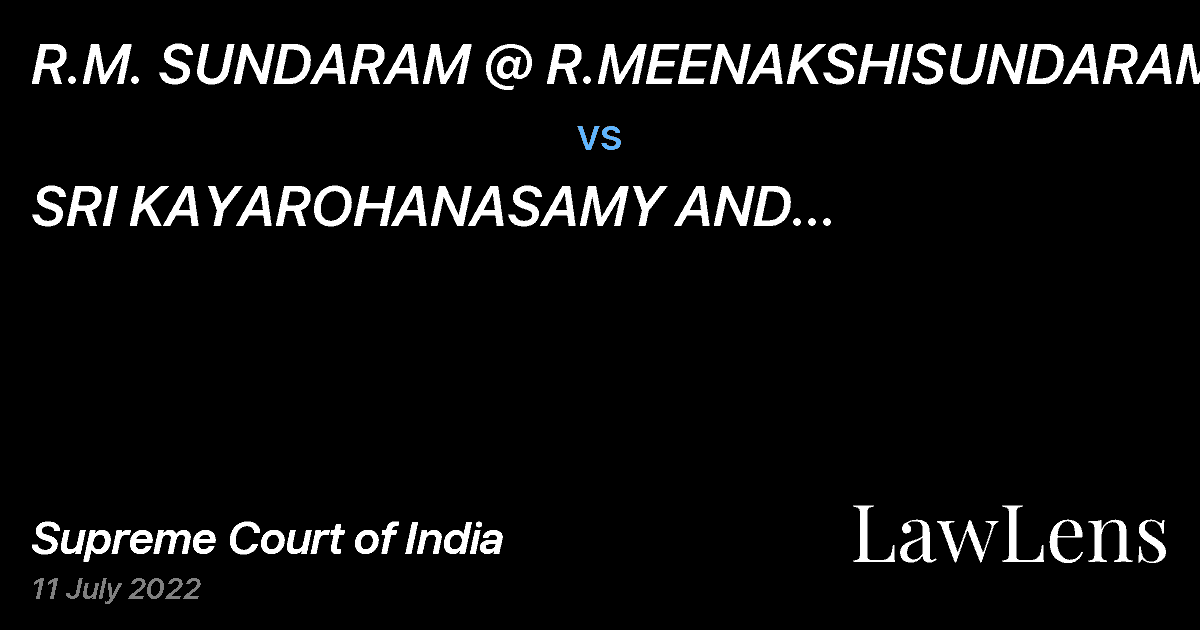 Preview image for R.M. SUNDARAM @ R.MEENAKSHISUNDARAM vs. SRI KAYAROHANASAMY AND NEELAYABHAKSHI AMMAN TEMPLE