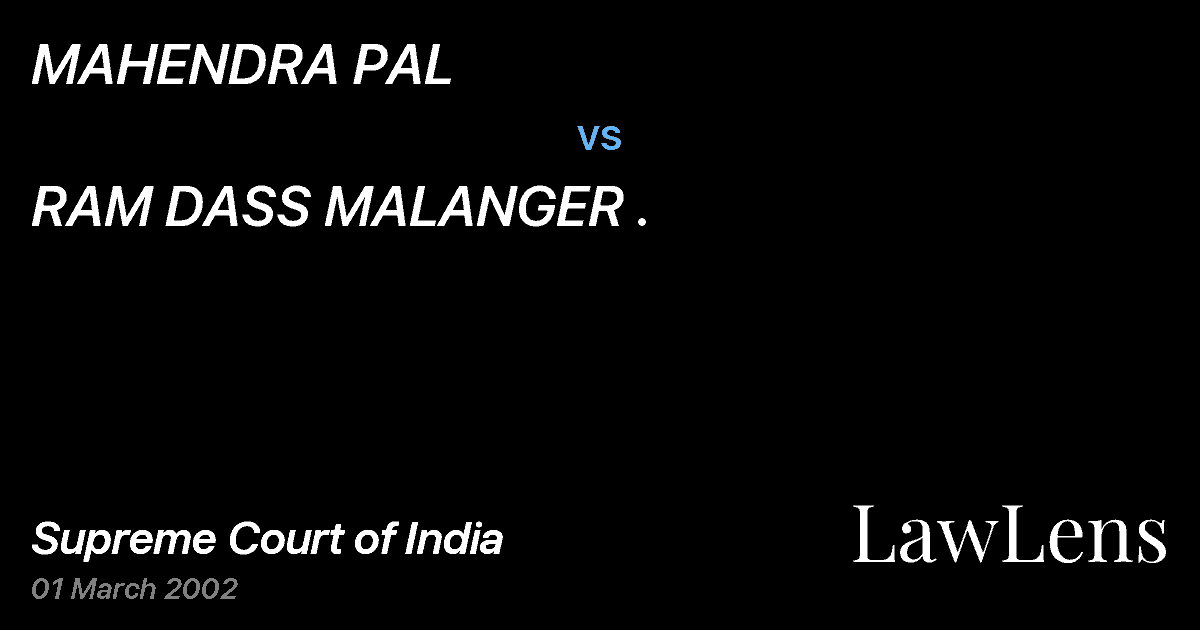 Preview image for MAHENDRA PAL vs. RAM DASS MALANGER .
