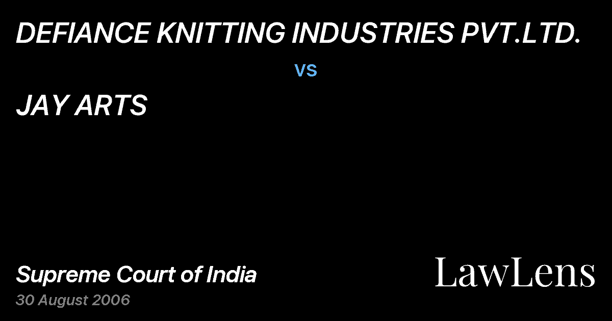 Preview image for DEFIANCE KNITTING INDUSTRIES PVT.LTD. vs. JAY ARTS