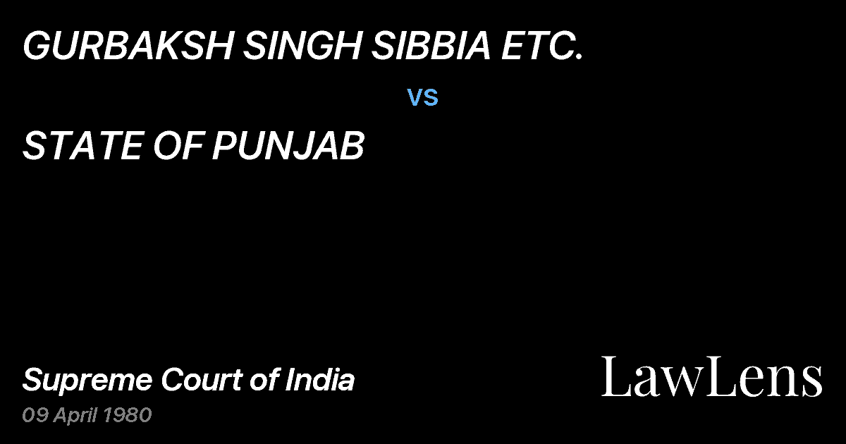 Preview image for GURBAKSH SINGH SIBBIA ETC. vs. STATE OF PUNJAB