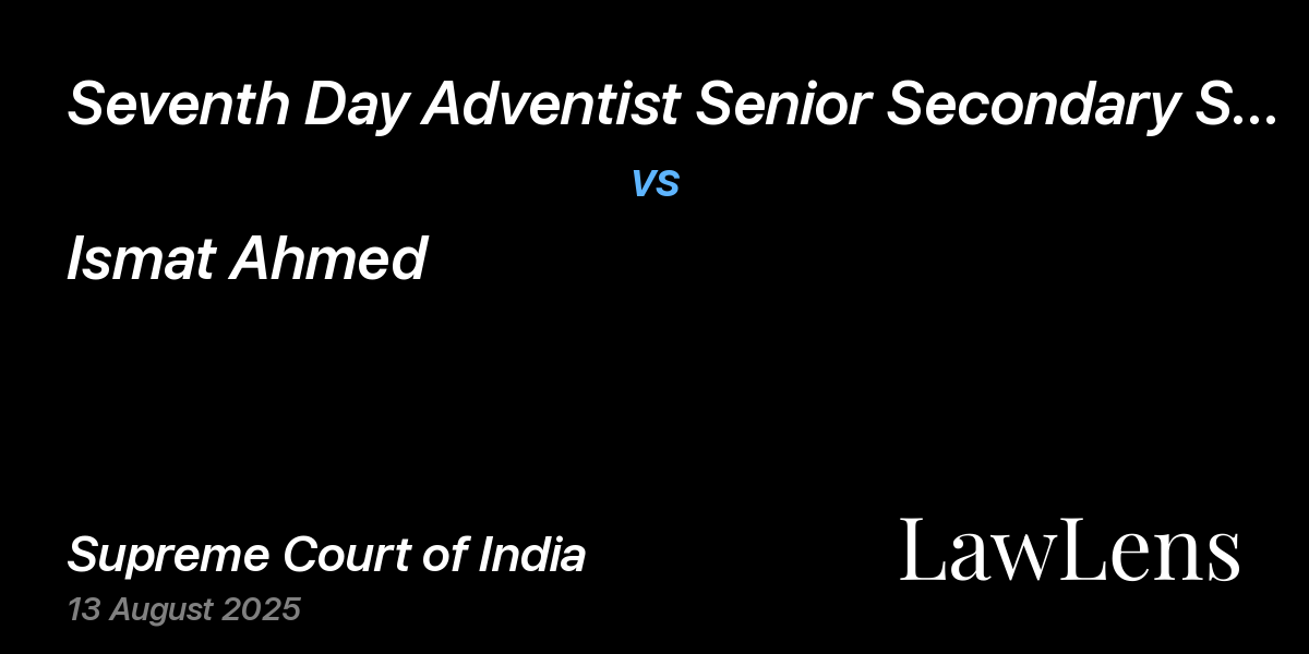 Preview image for SEVENTH DAY ADVENTIST SENIOR SECONDARY SCHOOL vs. ISMAT AHMED