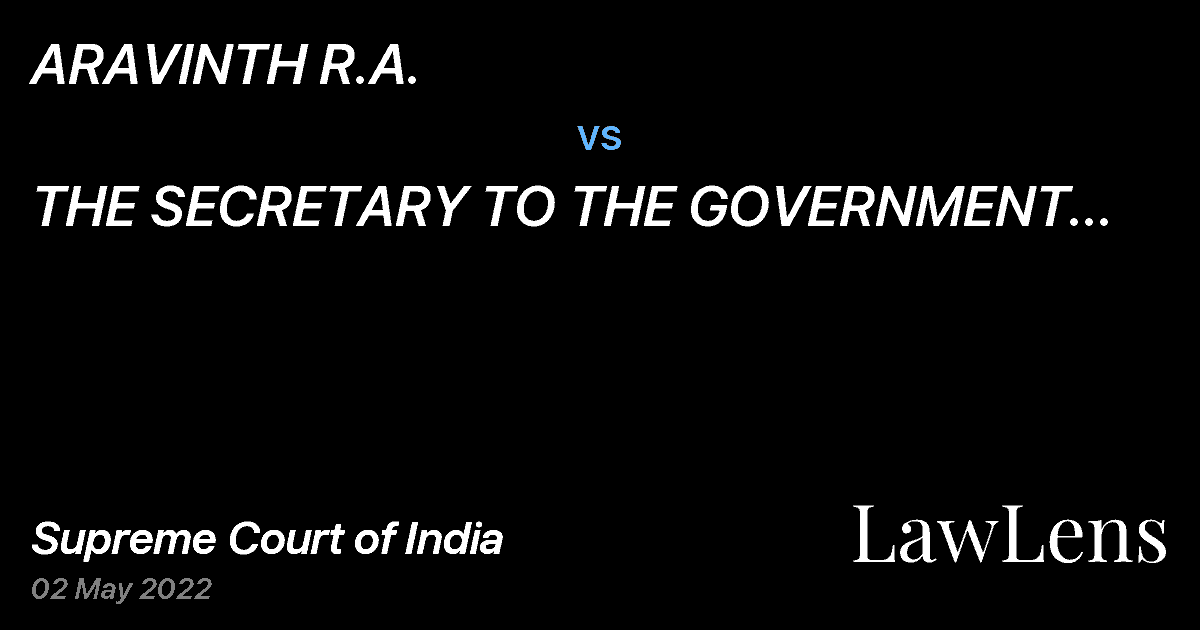 Preview image for ARAVINTH R.A. vs. THE SECRETARY TO THE GOVERNMENT MINISTRY OF HEALTH AND FAMILY WELFARE