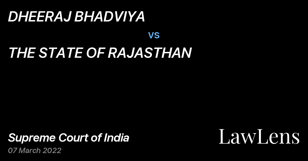 Preview image for DHEERAJ BHADVIYA vs. THE STATE OF RAJASTHAN