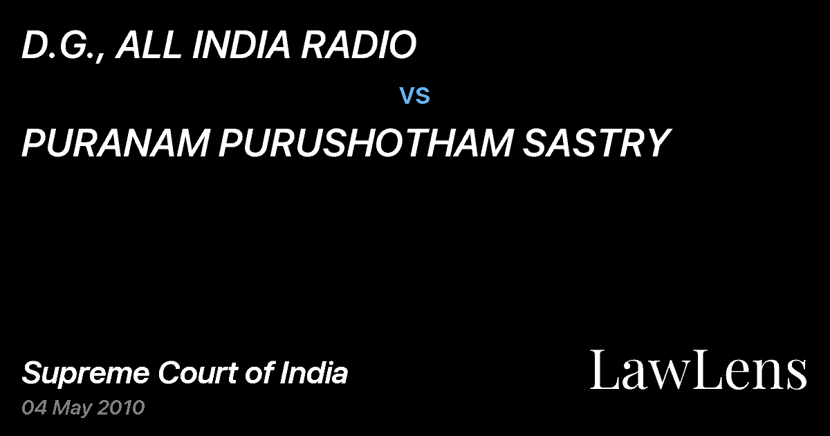 Preview image for D.G., ALL INDIA RADIO vs. PURANAM PURUSHOTHAM SASTRY
