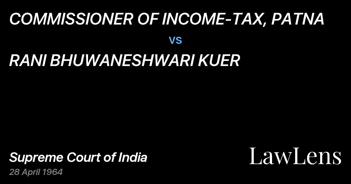 Preview image for COMMISSIONER OF INCOME-TAX, PATNA vs. RANI BHUWANESHWARI KUER