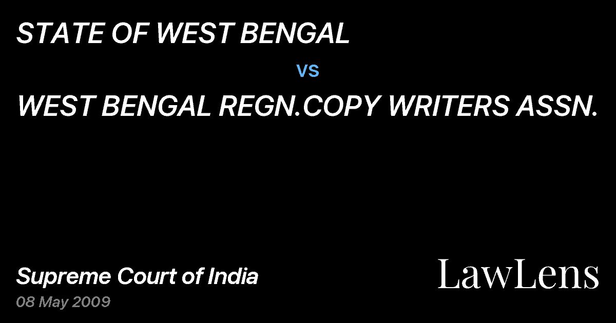 Preview image for STATE OF WEST BENGAL vs. WEST BENGAL REGN.COPY WRITERS ASSN.