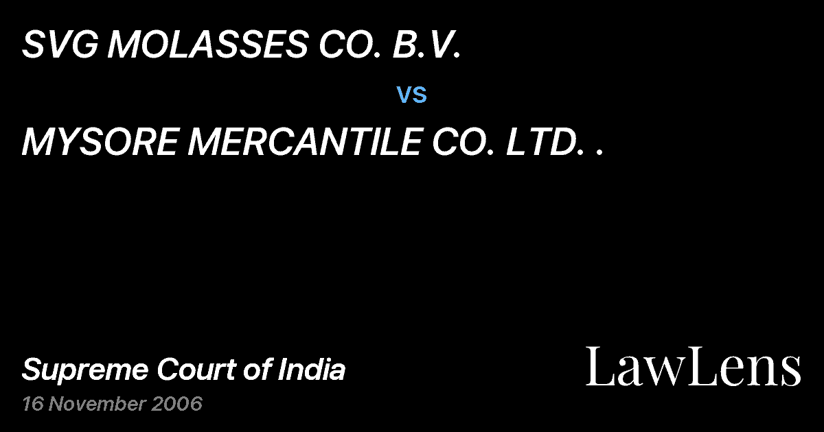 Preview image for SVG MOLASSES CO. B.V. vs. MYSORE MERCANTILE CO. LTD. .