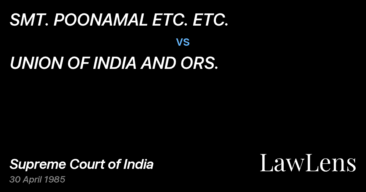 Preview image for SMT. POONAMAL ETC. ETC. vs. UNION OF INDIA AND ORS.