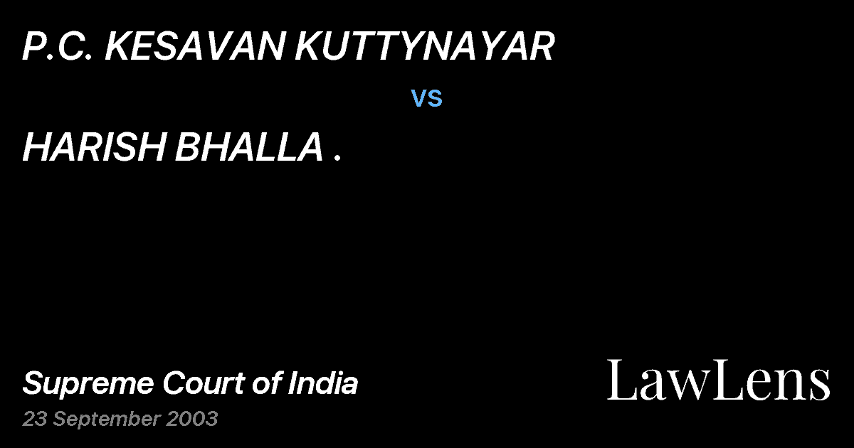 Preview image for P.C. KESAVAN KUTTYNAYAR vs. HARISH BHALLA .