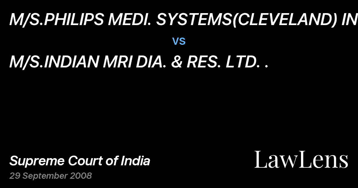 Preview image for M/S.PHILIPS MEDI. SYSTEMS(CLEVELAND) INC vs. M/S.INDIAN MRI DIA. & RES. LTD. .