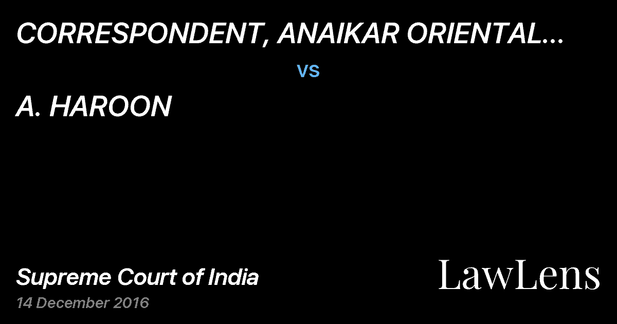 Preview image for CORRESPONDENT, ANAIKAR ORIENTAL (ARABIC) HIGHER SECONDARY SCHOOL vs. A. HAROON