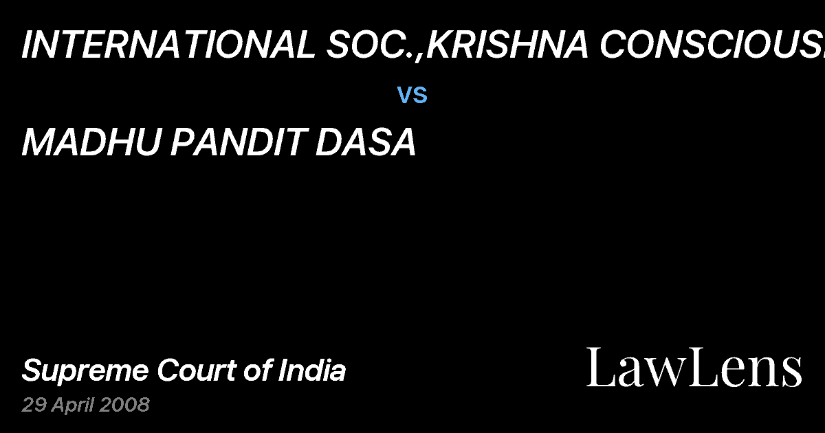 Preview image for INTERNATIONAL SOC.,KRISHNA CONSCIOUSNESS vs. MADHU PANDIT DASA