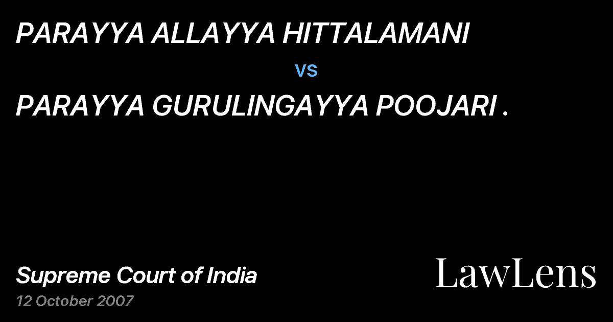 Preview image for PARAYYA ALLAYYA HITTALAMANI vs. PARAYYA GURULINGAYYA POOJARI .