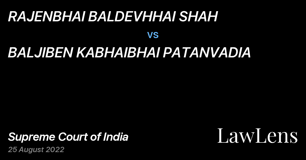 Preview image for RAJENBHAI BALDEVHHAI SHAH vs. BALJIBEN KABHAIBHAI PATANVADIA
