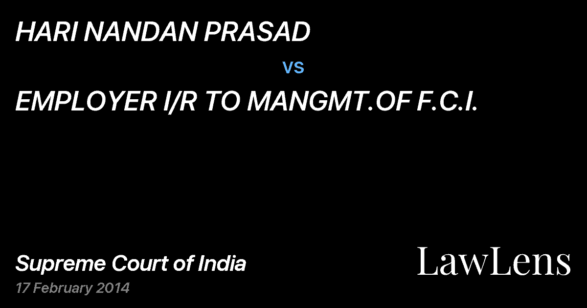 Preview image for HARI NANDAN PRASAD vs. EMPLOYER I/R TO MANGMT.OF F.C.I.