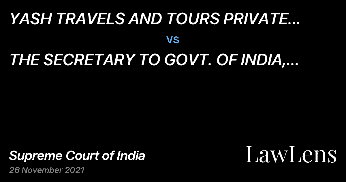 Preview image for YASH TRAVELS AND TOURS PRIVATE LTD., NAGPUR THROUGH ITS CHIEF MANAGER, MR. PRASHANT KAILASH SHARMA vs. THE SECRETARY TO GOVT. OF INDIA, MINISTRY OF ROAD TRANSPORT AND HIGHWAYS, NEW DELHI AND 3 OTHERS