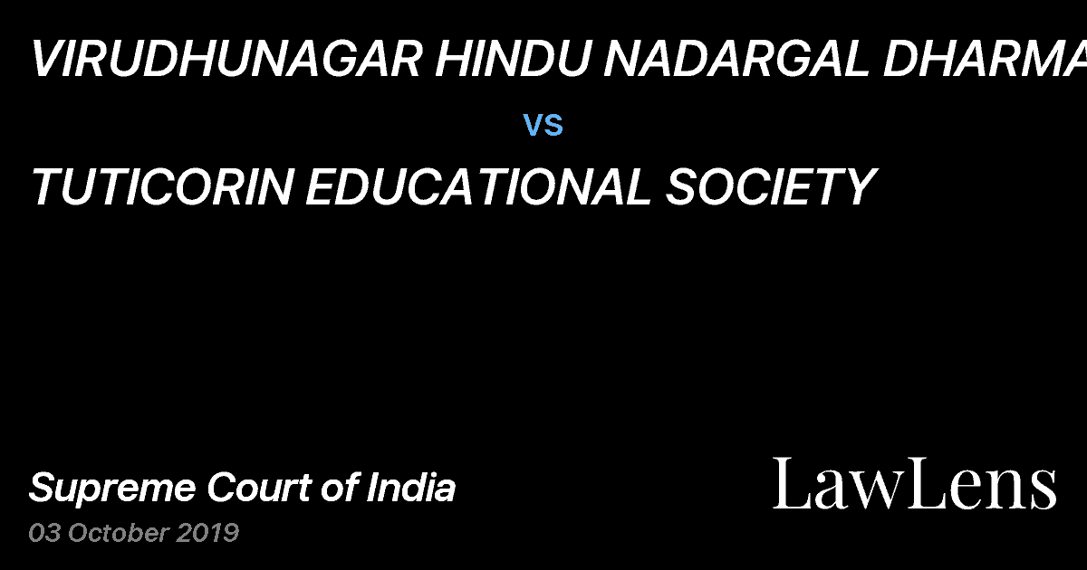 Preview image for VIRUDHUNAGAR HINDU NADARGAL DHARMA PARIBALANA SABAI vs. TUTICORIN EDUCATIONAL SOCIETY