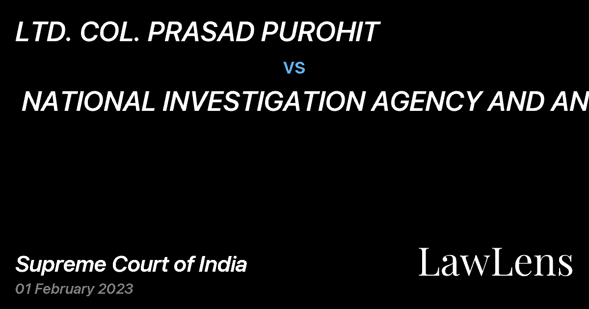 Preview image for LTD. COL. PRASAD PUROHIT  vs.  NATIONAL INVESTIGATION AGENCY AND ANR