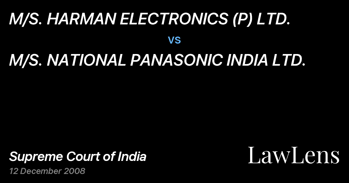 Preview image for M/S. HARMAN ELECTRONICS (P) LTD. vs. M/S. NATIONAL PANASONIC INDIA LTD.