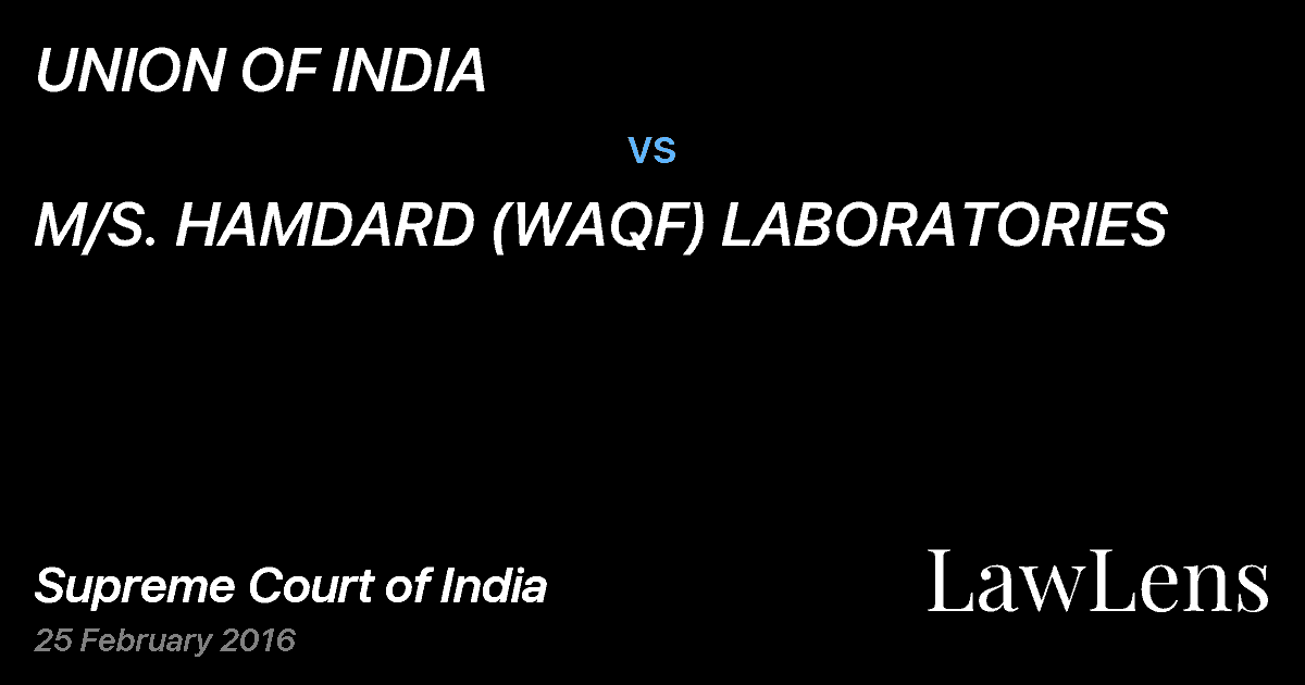 Preview image for UNION OF INDIA vs. M/S. HAMDARD (WAQF) LABORATORIES