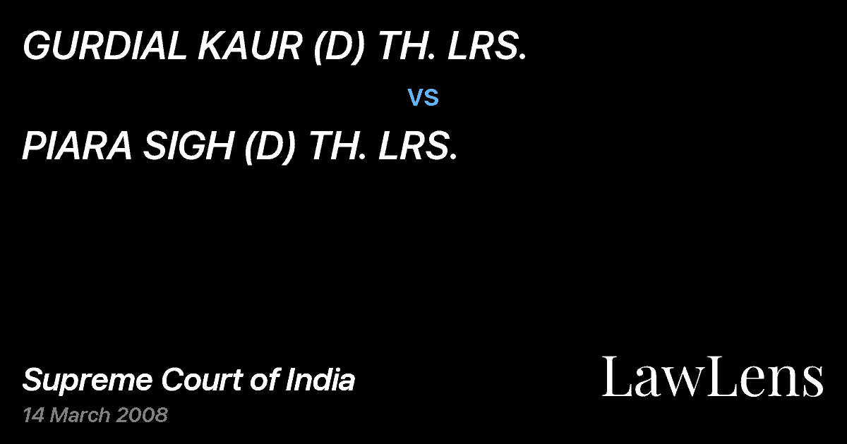 Preview image for GURDIAL KAUR (D) TH. LRS. vs. PIARA SIGH (D) TH. LRS.