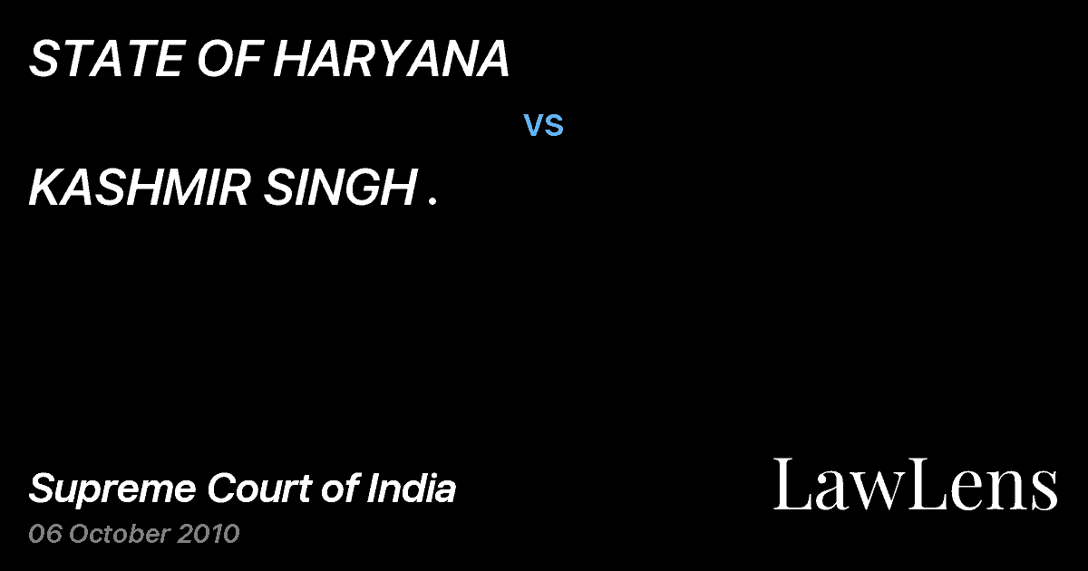 Preview image for STATE OF HARYANA vs. KASHMIR SINGH .