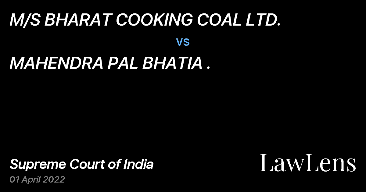 Preview image for M/S BHARAT COOKING COAL LTD. vs. MAHENDRA PAL BHATIA .