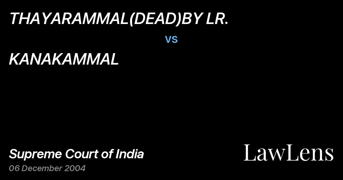 Preview image for THAYARAMMAL(DEAD)BY LR. vs. KANAKAMMAL