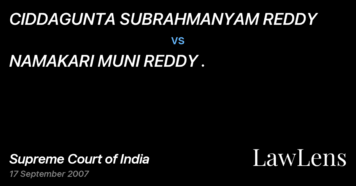 Preview image for CIDDAGUNTA SUBRAHMANYAM REDDY vs. NAMAKARI MUNI REDDY .