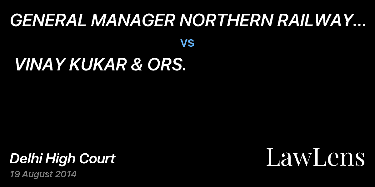Preview image for GENERAL MANAGER NORTHERN RAILWAY AND ORS.   vs.  VINAY KUKAR & ORS. 