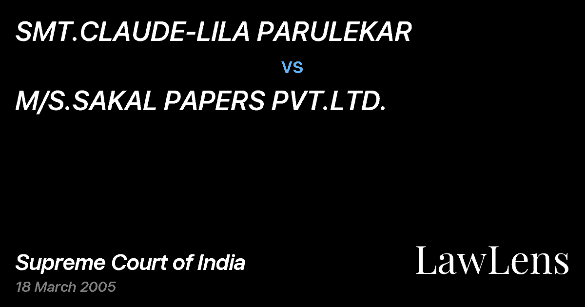 Preview image for SMT.CLAUDE-LILA PARULEKAR vs. M/S.SAKAL PAPERS PVT.LTD.