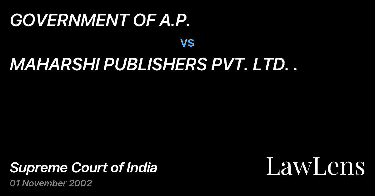 Preview image for GOVERNMENT OF A.P. vs. MAHARSHI PUBLISHERS PVT. LTD. .