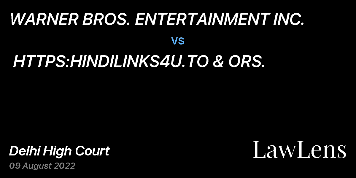 Preview image for WARNER BROS. ENTERTAINMENT INC. vs. HTTPS:HINDILINKS4U.TO & ORS.