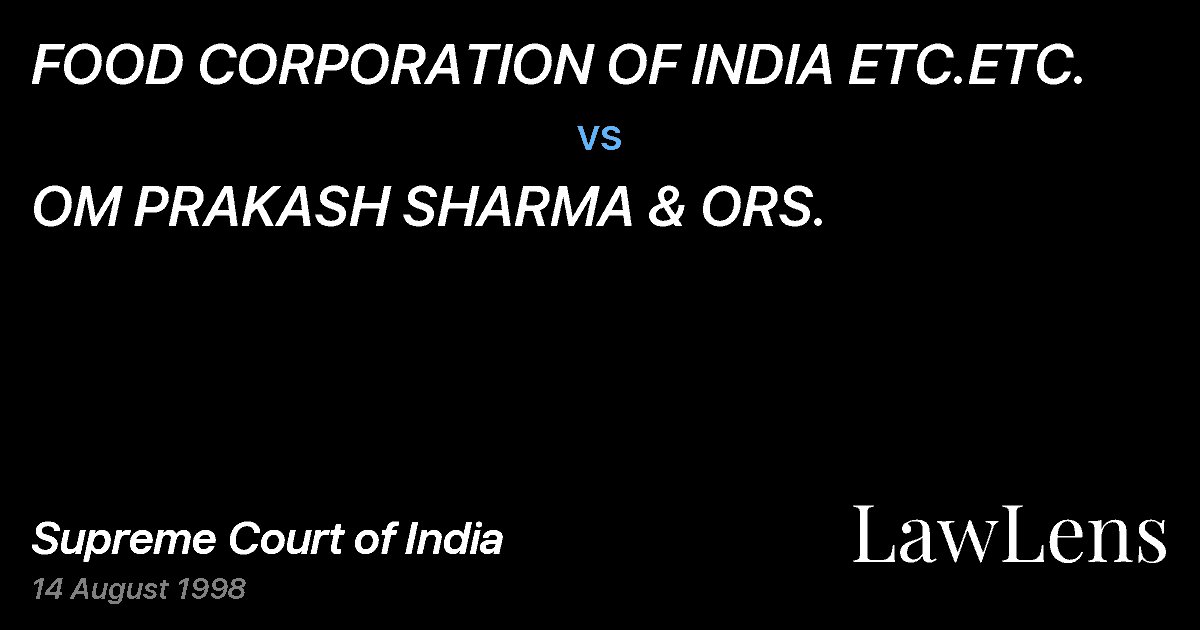 Preview image for FOOD CORPORATION OF INDIA ETC.ETC. vs. OM PRAKASH SHARMA & ORS.