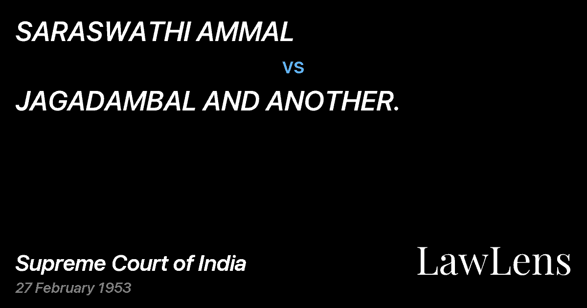 Preview image for SARASWATHI AMMAL vs. JAGADAMBAL AND ANOTHER.