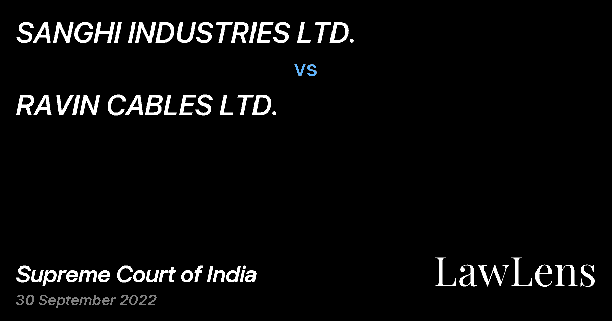 Preview image for SANGHI INDUSTRIES LTD. vs. RAVIN CABLES LTD.